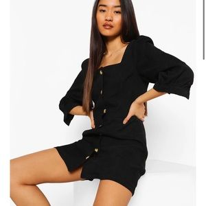 BooHoo Petite Cord Volume Sleeve Denim Dress